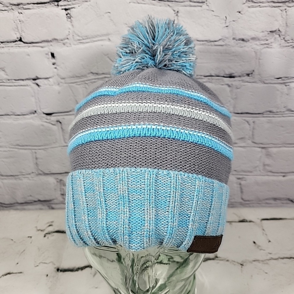 Adidas ClimaWarm Beanie Hat Unisex OSFA Blue Gray Striped Winter Ski Cap